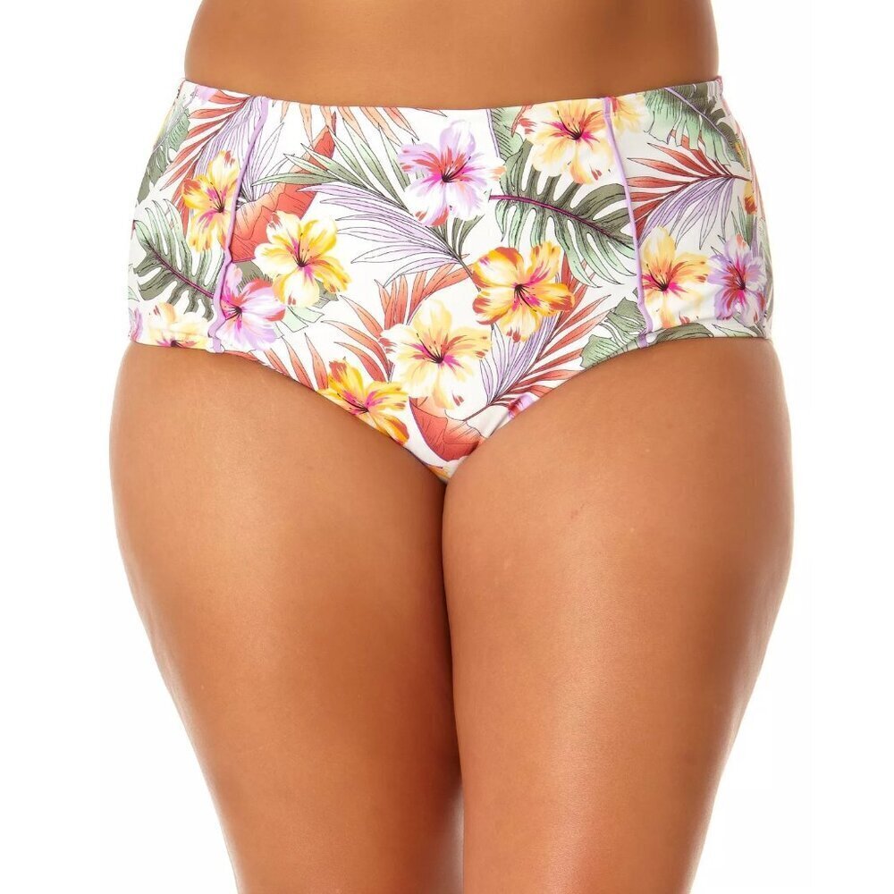 California Waves Juniors Plus Size 2X Floral Printed High-Waist Swim Bottom 2479